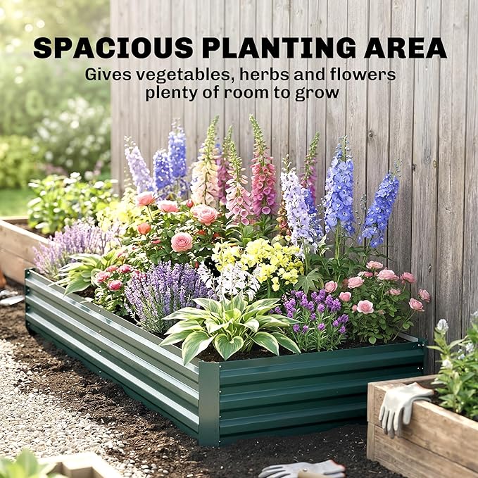 Outsunny Galvanized Raised Garden Bed, 8' x 3' x 1' Metal Planter Box, for Growing Vegetables, Flowers, Herbs, Succulents, Green