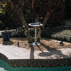 Backyard Expressions Outdoor Garden Bird Bath with Bird - Silver - Weather Resistant Polyresin - 30 Inch