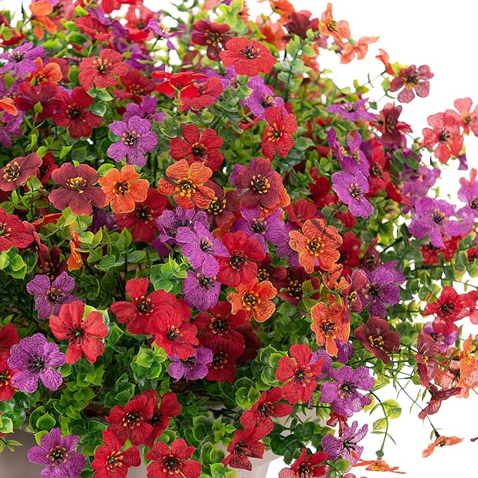 INXUGAO Artificial Fake Flowers Plants for Outdoor Spring Summer Decor, 12 Bundles Faux Silk Flowers for Outdoor Outside Planter Colorful Daisy UV Resistant Look Real for Front Door Porch Patio Yard