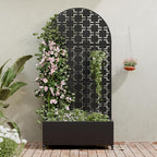 Casaphoria Metal Raised Garden Bed with Trellis and Wheels, 72"x35"x16" Arched Planter Box for Climbing Plants, Vegetables & Vines, Features Drainage Holes and Privacy Screen (Black-Square)
