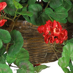 Nearly Natural 24in Artificial Geranium Hanging Basket Faux Floral Plant for Indoor Home Porch Decor, Red