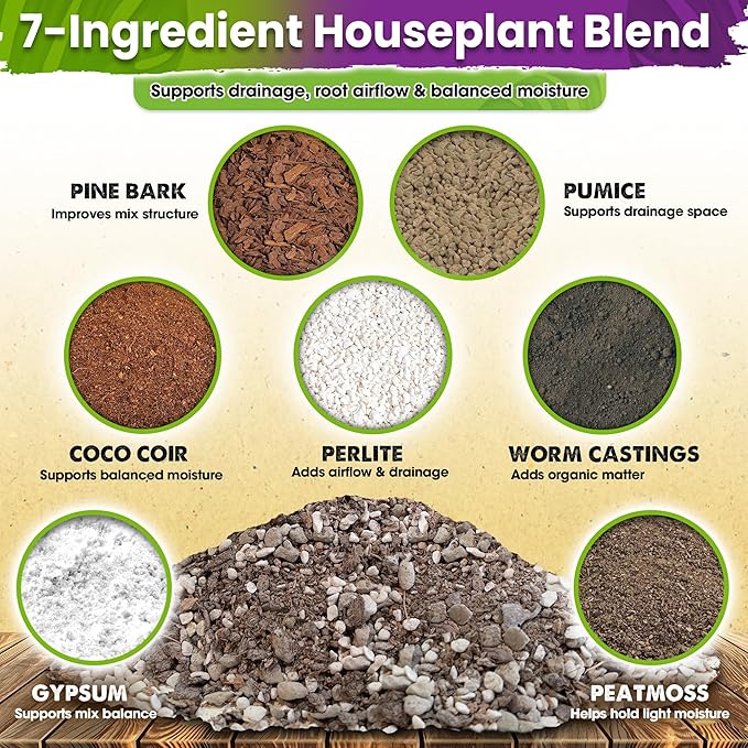 DUSPRO 10Pcs 1QT Pre-Mixed House Plant Potting Mix 7in1 with Potting Soil Indoor Plants,Tropical Indoor Potting Soil with Pine Bark,Pumice,Coco Coir, Perlite, Worm Castings, Gypsum, Peat Moss