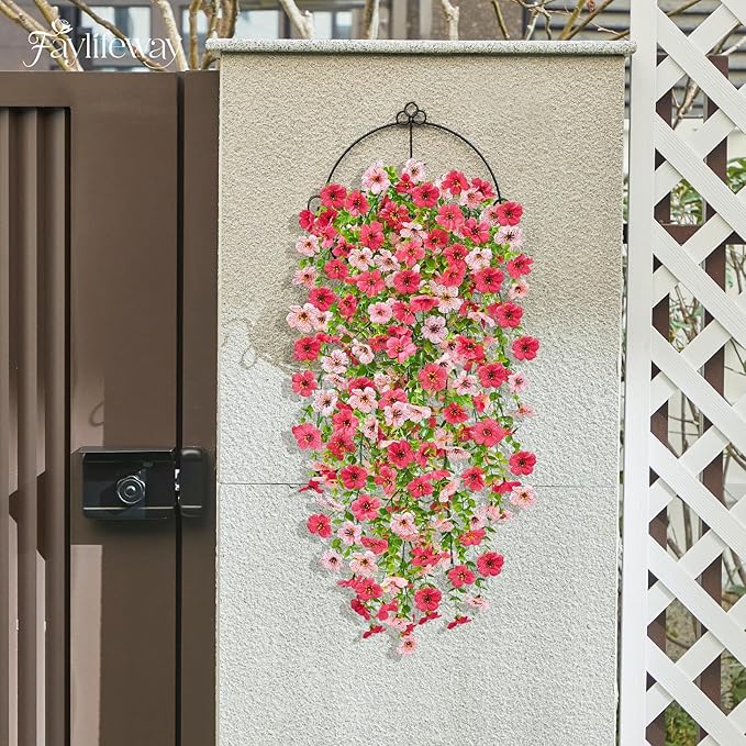 Artificial Hanging Flowers for Outdoors Spring Summer Decoration, 8PCS UV Resistant Silk Fake Hanging Plants for Patio Porch Front Yard Window Garden Indoor Decor(Hot Pink&Light Pink,8PCS)