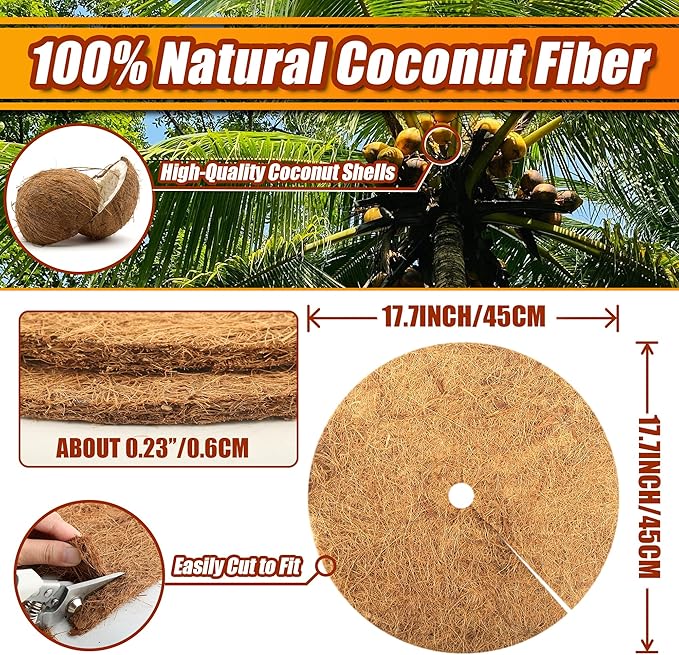 Sinimaka 8 Pcs Coconut Fiber Tree Ring Mulch Mat, 17.7 Inch Mulch Ring Plant Protectors Mat, Coco Coir Tree Disc Plant Covers Tree Weed Barrier Ring for Indoor Outdoor Plants