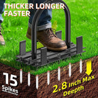 Aerator Lawn Tool - 2-in-1 Reinforced Heavy Duty Manual Lawn Aerator with 15 Spikes, Automatic Dirt and Leaf Clean Design, Adjustable T-Handle (Black)