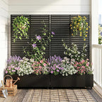Casaphoria Metal Raised Garden Bed with Trellis and Wheels, 72"x47"x16" Planter Box for Climbing Plants, Vegetables & Vines, Features Drainage Holes and Privacy Screen (Black-Louvered)