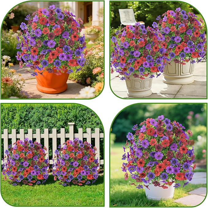 Alupssuc 4Pcs 20" Artificial Topiary Ball Flowers, Spring Outdoor Decoration with Spike, UV Resistant Faux Summer Plants, Fake Bushes Plants, Mix 4 Colors for Garden, Porch & Patio Decor