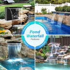 POPOSOAP 70W Solar Pond Waterfall Spillway Kit, 304 Stainless Steel Pondless Waterfall Box with 10FT Corrugated Tubing, 4 Pcs Filter Brushes, 580GPH Solar Powered Water Pump for Garden Ponds