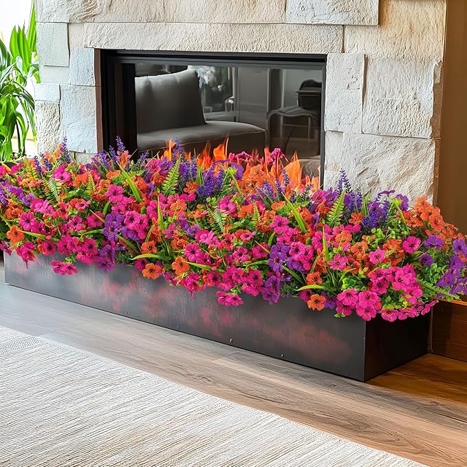 Alupssuc 36 Bundles Artificial Flowers for Outdoors Spring Decoration, UV Resistant Eucalyptus Violet and Lavender Silk Fake Plants for Outside Indoor Yard Home Patio Decor, Orange Rose Purple