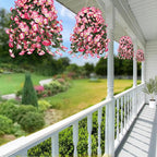 Sggvecsy Artificial Fake Hanging Flowers Plants for Outdoor Outside Spring Summer Decoration 2PCS Faux Silk UV Resistant Realistic Morning Glory Trailing Vines for Home Porch Patio Balcony(Pink)