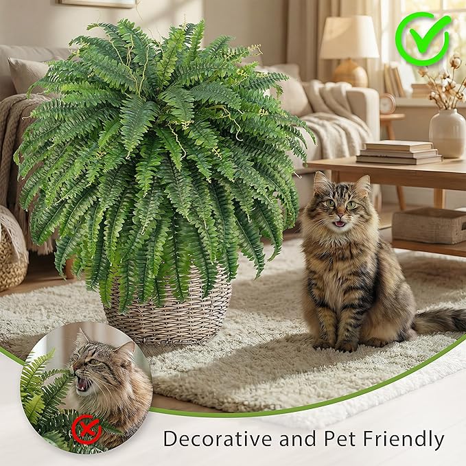 50" Fake Ferns Bush Plants with 96 Frond, 2 Faux Ferns for Outdoors Planter Large Garden Porch Entrance Balcony Windowsill Home Decor