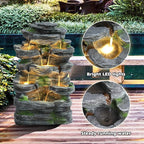 Grepatio Outdoor 7-Tiers Cascading Rock Water Fountain, Waterfall Fountain with 6 LED Lights, Outdoor Fountains and Waterfalls for Garden or Patio, Yard, and Deck Decor with Natural Stone Look