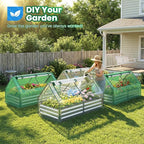 Quictent Raised Garden Bed with Cover Outdoor Galvanized Metal Planter Box Kit, w/ 2 Large Screen Windows Mini Greenhouse 20pcs T Tags 1 Pair of Gloves Included for Growing Vegetables 6x3x1ft (Clear)