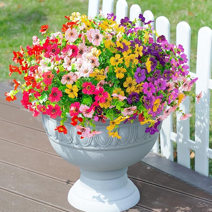 Artificial Flowers for Outdoors Daisy 12 Bundles for Home Decoration, Faux Flower Fake Plants Outside Decoration with Eucalyptus UV Resistant for Planter Porch Patio Yard Garden Colorful