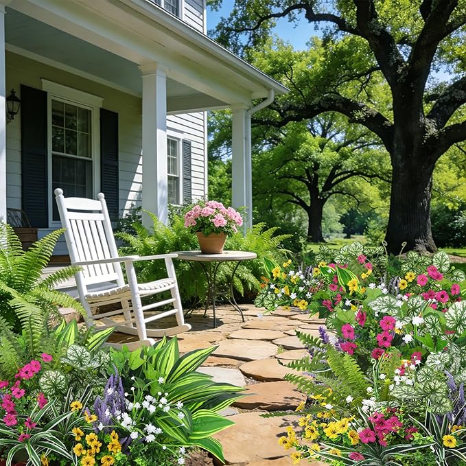 Roberly 20 Pcs Artificial Plants Outdoor, Fake Plants UV Resistant Greenery Stems Plastic Leaves Faux Flowers Bushes for Spring Summer Table Patio Front Porch Garden Indoor Outdoor Home Decor