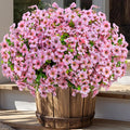 AXYLEX Artificial Flowers for Outdoors Fake Plants - 16 Bundles Faux Outside Greenery Boxwood No Fade Plastic Shrubs Fall Decor Farmhouse Home Garden Thanksgiving Mums (Pink)