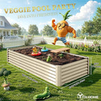 YITAHOME 8x4x3ft Large Raised Garden Bed Kit, Galvanized Metal Planter Box with Gloves, Support Rod & Safety Rubber, Outdoor Above Ground Planters for Plants Vegetables Flowers, Cream Yellow