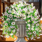 HyeFlora Artificial Flowers for Outdoors Fake Hanging Decoration, 2Pcs White Spring Summer Decor, Realistic Plants, UV & Fading Resistant Silk Flower for Porch Patio Balcony Planter Yard Home Garden