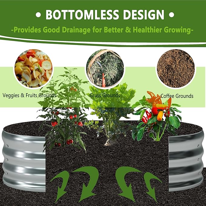 Foxlang 8x4x1ft(2 Pack) Galvanized Oval Raised Garden Bed,Outdoor Planter Box Metal Patio Kit Planting Bed for Vegetables Flowers Herb,Silver