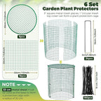 6 Pack Garden Plant Protectors from Animals with Stakes, Metal Mesh and Detachable Covers Wire Plant Cage for Keeping Bunny Animals Out, Chicken Wire Cover Garden Protect (12 * 13 in)