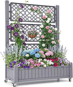 YITAHOME 42.5x14.2x61 in Planter Box with Trellis/Outdoor Privacy Screen, All-Weather Raised Garden Bed with Wheels & Drain Plug for Climbing Plants Flowers Herbs, Brown