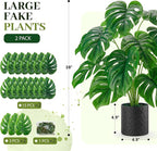 Der Rose 2 Pack 28'' Artificial Plants Indoor Large Fake Potted Plants Faux Monstera Plants Indoor Tall for Home Farmhouse Bedroom Living Room Decor