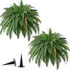 2PCS 45in Fake Ferns- Large Artificial Plants Outdoor, UV Resistant Artificial Ferns for Outdoors, 60 Branches Faux Boston Fern Realistic Weatherproof Fake Plants for Porch Home Patio Hanging Decor