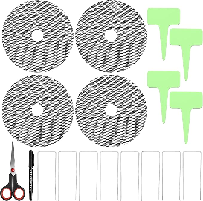 4 Pack Plant Pot Soil Covers, Cuttable Round Planter Soil Cover with U-Shaped Stakes, Plant Tags, Marker and Scissors for Potted Plants Indoor Outdoor