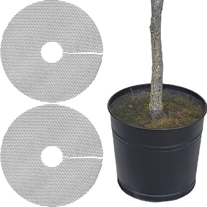 PAGOW 2pcs Plant Protectors from Animals, Breathable Cuttable Plant Pot Soil Cover, Round Flexible Squirrel Guards for Potted Plants Gardening Digging Stopper - Black
