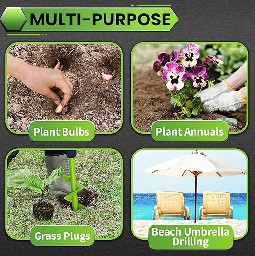 Green Garden Auger Drill Bit for Planting, 1.6"x16.5"&3.5"x16" Post Hole Digger & Bulb Planter Tool, Fits 3/8" Hex Drive Drill, for Seeds, Flowers