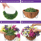 HyeFlora Artificial Hanging Flowers Faux Plants Basket for Outdoors Spring Decor, Fake Silk Morning Glory with Eucalyptus in Planter UV Resistant Outdoor Flowers for Outside Porch Patio Garden Home