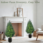 Set of 2 Artificial Potted Plants Boxwood Trees Outdoor Indoor Artificial Topiary Tree with Planter,2.3FT Potted Faux Bushes Evergreen Fake Trees Outside Realistic for Porch Offices Balcony Garden