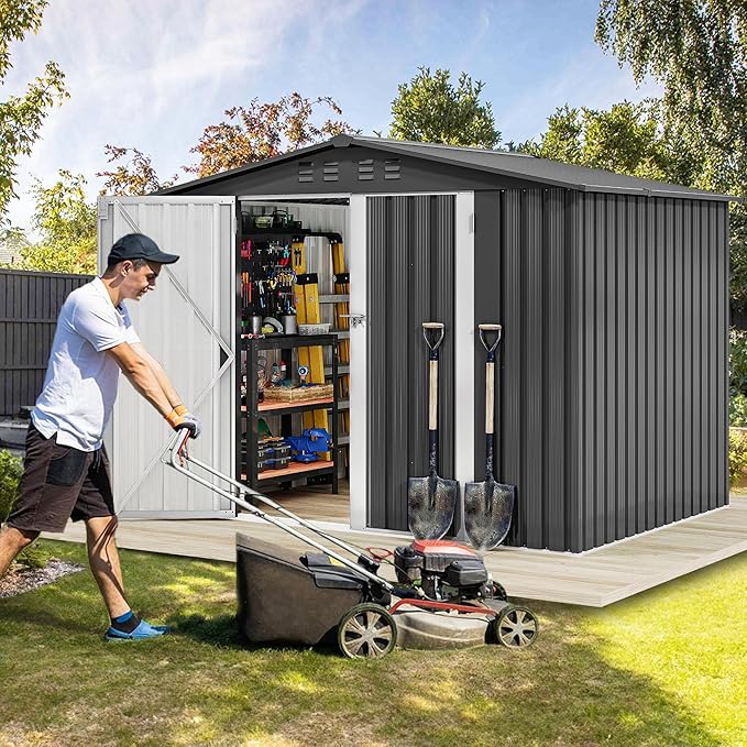 DWVO 7'x5' Large Metal Outdoor Storage Shed, Heavy Duty Tool Storage Sheds for Backyard Patio Lawn - Ideal for Bicycles, Garden Tools, and Lawn Equipment, Easy-to-Assemble, Dark Gray
