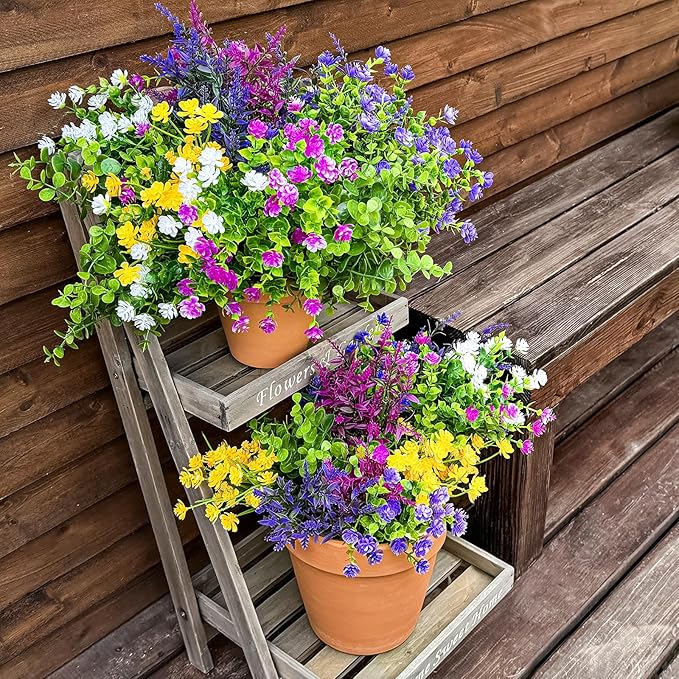 CLEANGOR 14 Bundles Artificial Flowers for Outdoors, UV Resistant Artificial Outdoor Plants, Faux Plants for Spring Summer Garden, Porch, Window Box, Hanging Planters, Home Wedding Farmhouse (Mix)