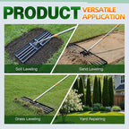 Lawn Leveling Rake 36x10 Inch, 6FT Heavy-Duty Carbon Steel Lawn Leveler – Yard Leveling Rake for Soil, Sand, Grass, Perfect for Lawn Repair, Pit Filling & Garden Maintenance