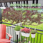 PerGar Vintage Metal Iron Wall Hanging Flower Pots, Rustic Planter Bucket Herb Flower Plant Holder with Detachable Hooks & Drainage Hole for Railing Fence Balcony Deck Garden Home Decoration, Set of 3