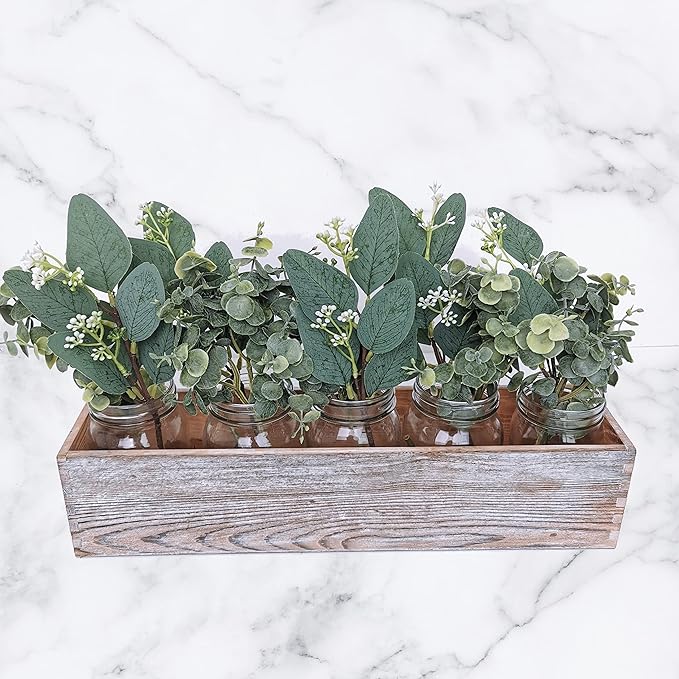 Winlyn 20 Pcs Mixed Artificial Oval Eucalyptus Leaves Bulk with White Seeds Stems and Spray for Vase Floral Wreath Bouquets Wedding Greenery Decoration