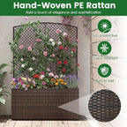 Happygrill Raised Garden Bed with Trellis, 58" Wicker Planter Box with Privacy Screen, Liner, Drainage for Patio Balcony, Outdoor PE Rattan Elevated Garden Bed for Climbing Plant Vine Flower (Brown,2)