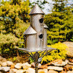 Zaer Ltd. Large Silver Colored Multi-Birdhouse Stakes, Room for 4 Bird Families in Each (Tall Triple Cylinder Homes (Silver Color))