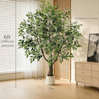 Ficus Tree Artificial 6FT, Artificial Indoor Plants with White Pot Lifelike Branches and Realistic Leaves,Perfect for House Living Room Office Garden Gate Outdoor