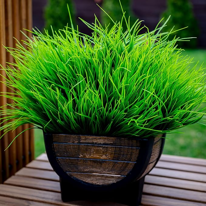 Artificial Monkey Grass Outdoor Shrubs - 20 Bundles Fake Plants UV Resistant No Fade Faux Plastic Greenery Home Garden Porch Patio Decoration Office Indoor (Green Grass)