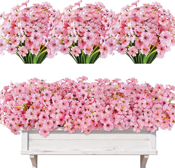 AmyHomie 20 Bundles Artificial Flowers for Outdoor Outside Spring Summer Decoration UV Resistant Faux Flowers No Fade Fake Plastic Plants Garden Porch Window Box Decorating (Pink)