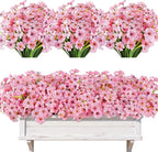 AmyHomie 20 Bundles Artificial Flowers for Outdoor Outside Spring Summer Decoration UV Resistant Faux Flowers No Fade Fake Plastic Plants Garden Porch Window Box Decorating (Pink)