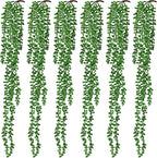 RECUTMS 6pcs Artificial Hanging Succulents Fake String of Pearls Plant Faux Greenery Wall Plants for Spring Summer Indoor Outdoor Home Bedroom Patio Garden Wedding Graduation Party Decor