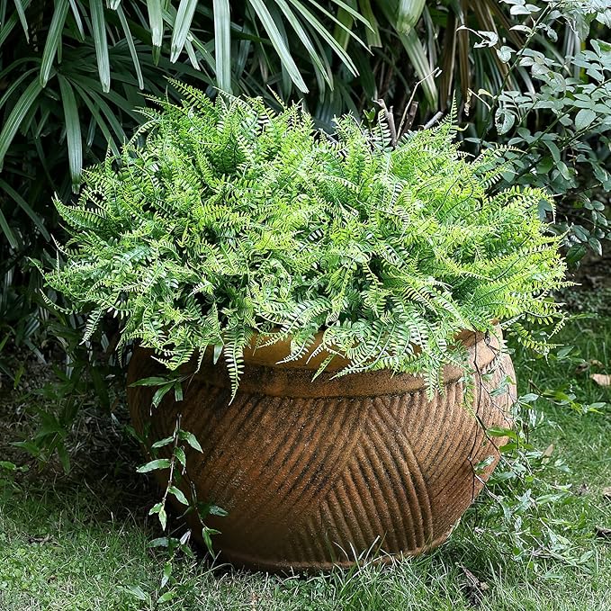 Set of 2 Large Potted Plants Artificial Ferns for Outdoor - Already Assembly Faux Ferns in Pots UV Resistant Realistic Fake Greenery Potted for Outdoor Home Office Patios Porches Yards Decor