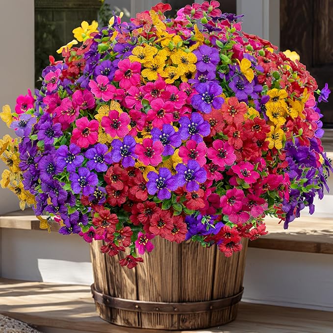 AXYLEX Artificial Flowers for Outdoors Fake Plants - 16 Bundles Faux Outside Greenery Boxwood UV Resistant Plastic Shrubs Decor (Mixed)