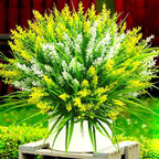 Artificial Plants Outdoor, 20 Pcs Fake Flowers UV Resistant Outdoor Fake Plants, Lavender Artificial Flowers Plastic Fake Faux Flowers Shrubs for Home Porch Garden Yard Window Box (Yellow White)