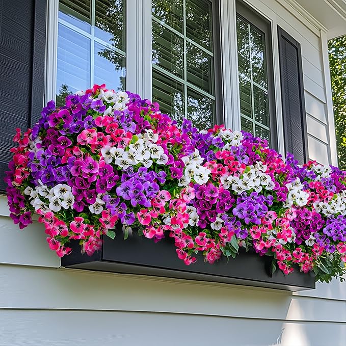 Artificial Flowers Outdoor Shrubs - 16 Bundles Fake Plants UV Resistant No Fade Faux Plastic Greenery Home Garden Porch Patio Decoration (1, Multi 16-4)