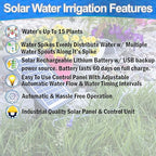 Solar Self Watering Plant Drip Irrigation System for 15 Plants Multiple Automatic Control Modes - Portable DIY Kit for Indoor/Outdoor Gardens, Patios, Balconies, and Vacation Plant Care