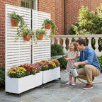 Casaphoria Metal Raised Garden Bed with Trellis and Wheels, 72"x35"x16" Planter Box for Climbing Plants, Vegetables & Vines, Features Drainage Holes and Privacy Screen (White-Louvered)